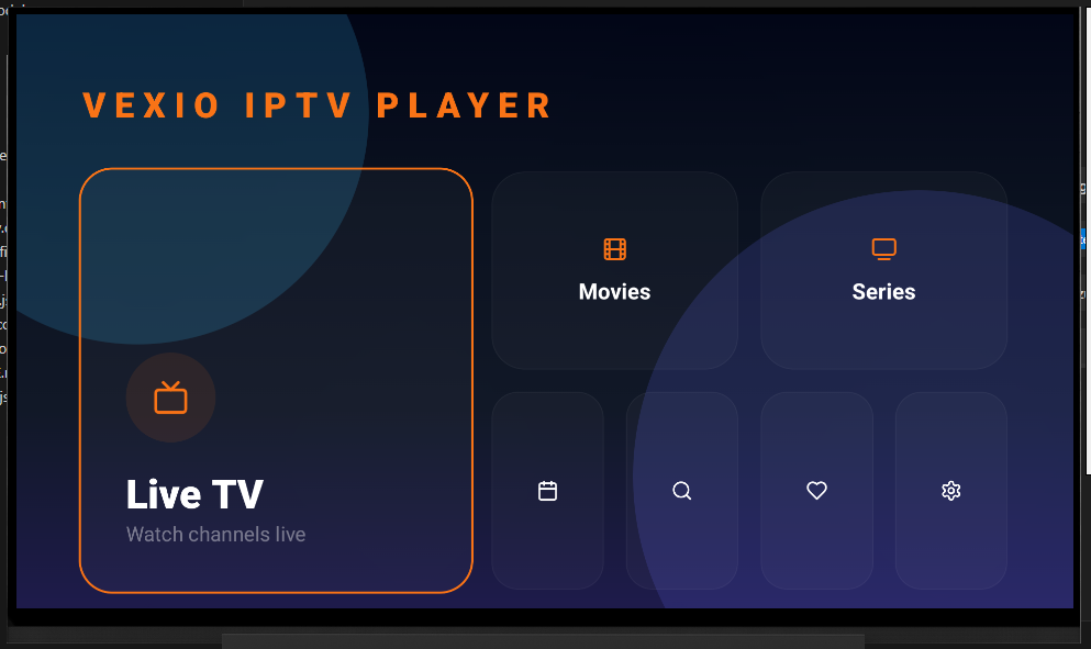 Vexio IPTV Player Interface on TV